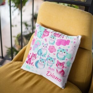 Cat Print Satin Cushion Cover - Image 3