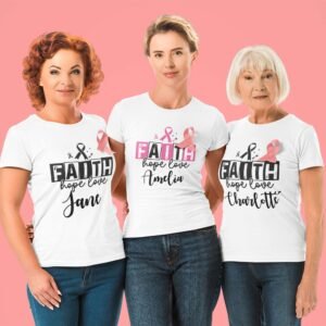 Personalised Ladies' Cotton Comfort Breast Cancer White T-Shirt - Image 8