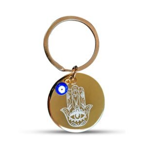 Hamsa Hand Gold Round Keyring with Charms - Image 3