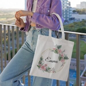 Cotton Tote Bag with Watercolour Floral and Golden Clipart - Image 3
