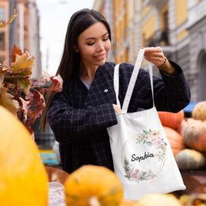 Cotton Tote Bag with Watercolour Floral and Golden Clipart - Image 4