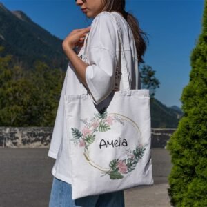 Cotton Tote Bag with Watercolour Floral and Golden Clipart - Image 5